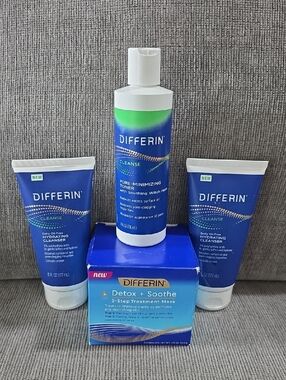 Differin Bundle Of Cleansers, Toner, Detox Mask, 4 Items, New, To Improve Skin.